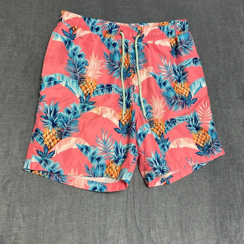 Club Room Board Shorts Mens Small Coral Pink Pineapple Palm Leaf Swimwear Beach